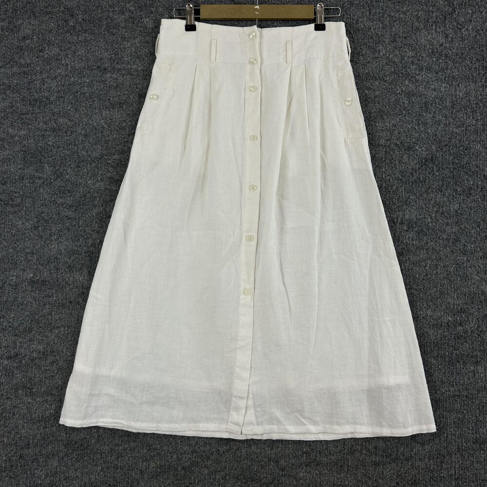 Brochu Walker Skirt Medium Teagan Button Front Linen Midi Summer Resort Preppy - Picture 4 of 12